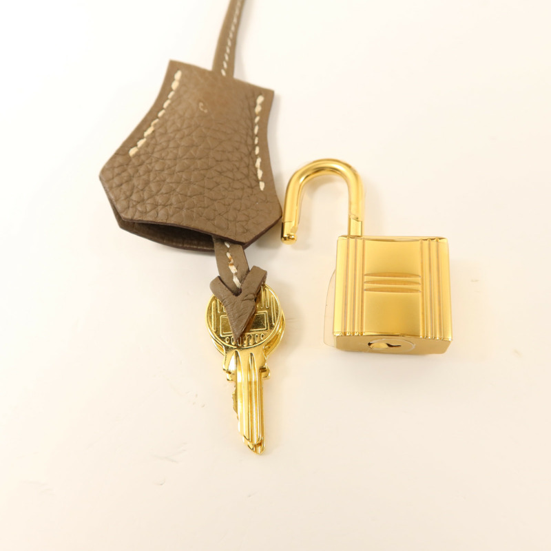HERMES Togo皮革Kelly 32金扣手挽肩背兩用袋Etoupe-10