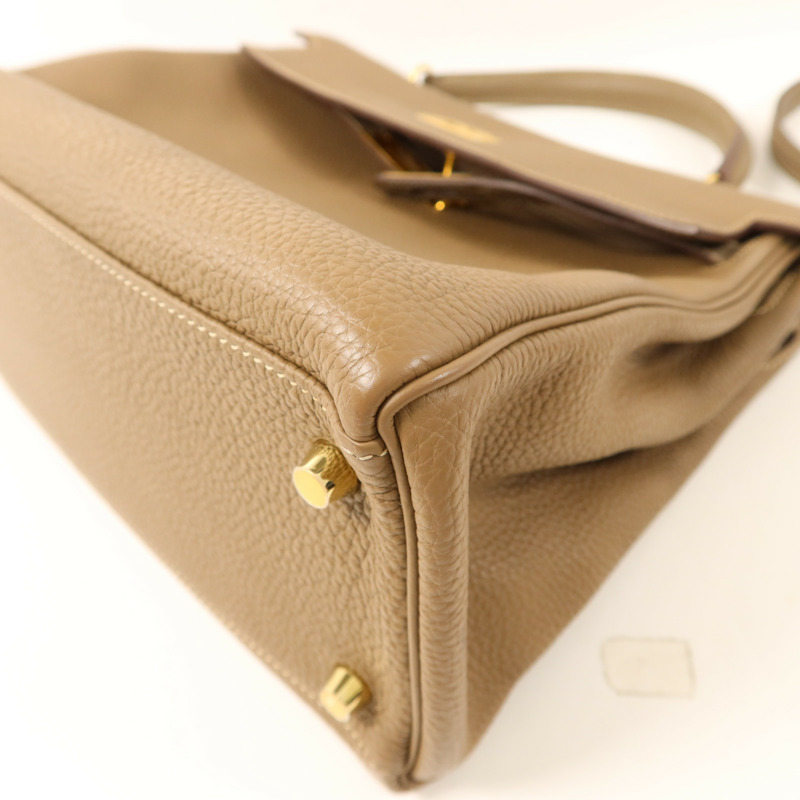 HERMES Togo皮革Kelly 32金扣手挽肩背兩用袋Etoupe-11