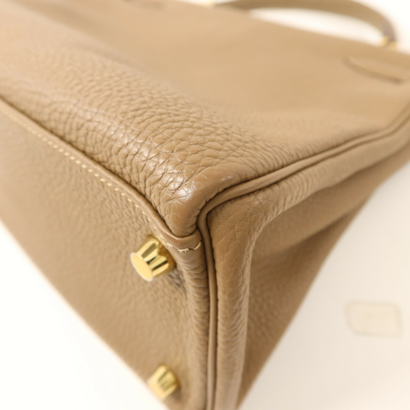 HERMES Togo皮革Kelly 32金扣手挽肩背兩用袋Etoupe-13