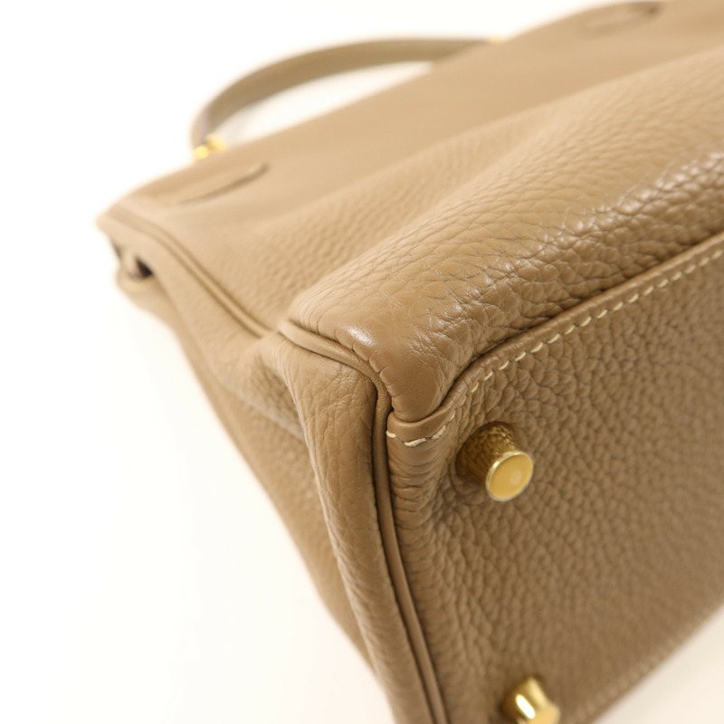 HERMES Togo皮革Kelly 32金扣手挽肩背兩用袋Etoupe-14