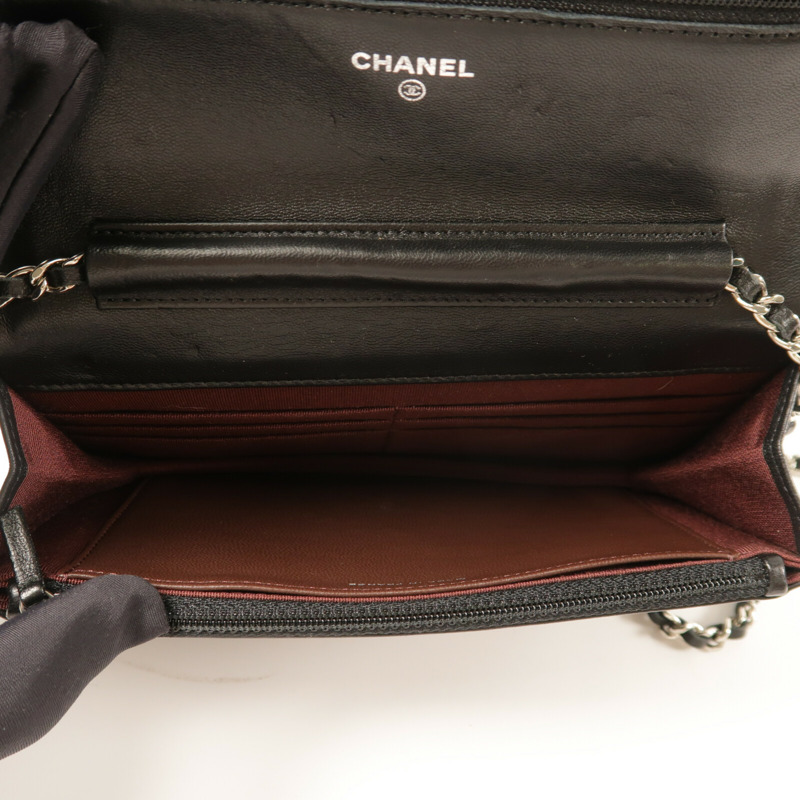 CHANEL 羊皮皮革WOC Wallet On Chain銀扣鏈帶肩背袋-4