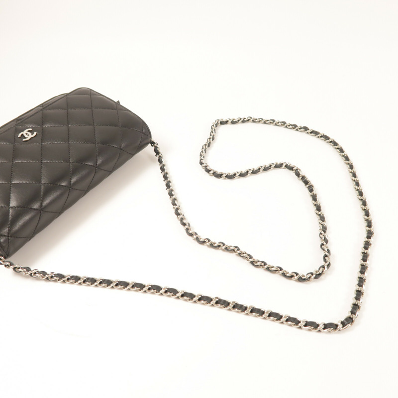 CHANEL 羊皮皮革WOC Wallet On Chain銀扣鏈帶肩背袋-10