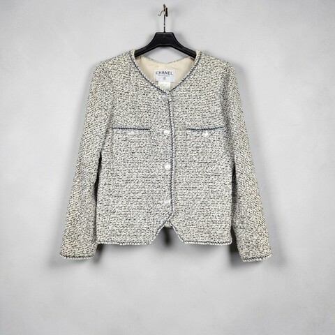莉亞精品♡Chanel 黑灰毛呢小香風外套 尺碼41 二手美品