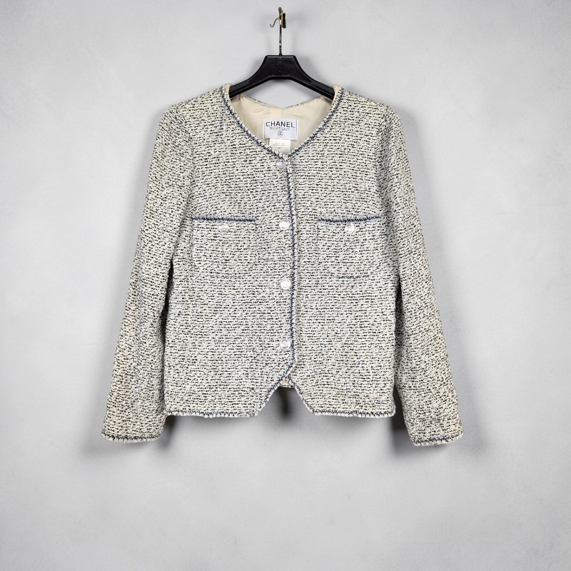 莉亞精品♡Chanel 黑灰毛呢小香風外套 尺碼41 二手美品-0