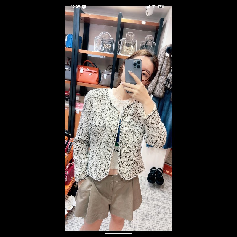 莉亞精品♡Chanel 黑灰毛呢小香風外套 尺碼41 二手美品-1