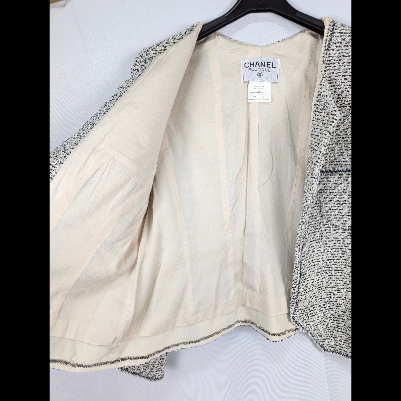 莉亞精品♡Chanel 黑灰毛呢小香風外套 尺碼41 二手美品-5