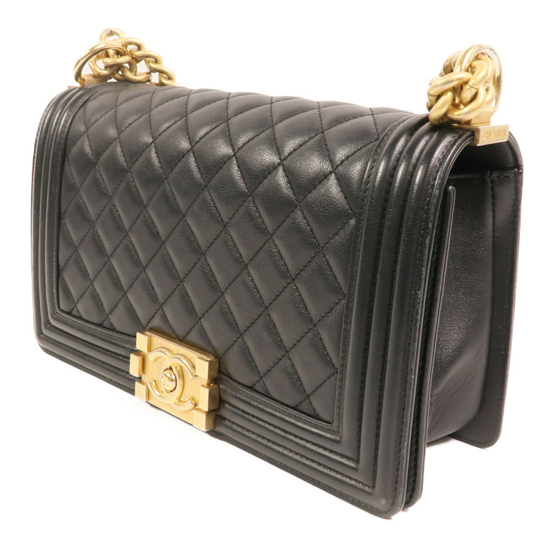 CHANEL 羊皮皮革Boy 25金扣鏈帶肩背袋-2