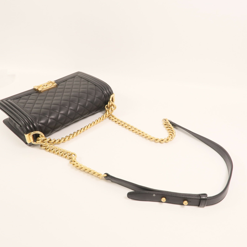 CHANEL 羊皮皮革Boy 25金扣鏈帶肩背袋-7