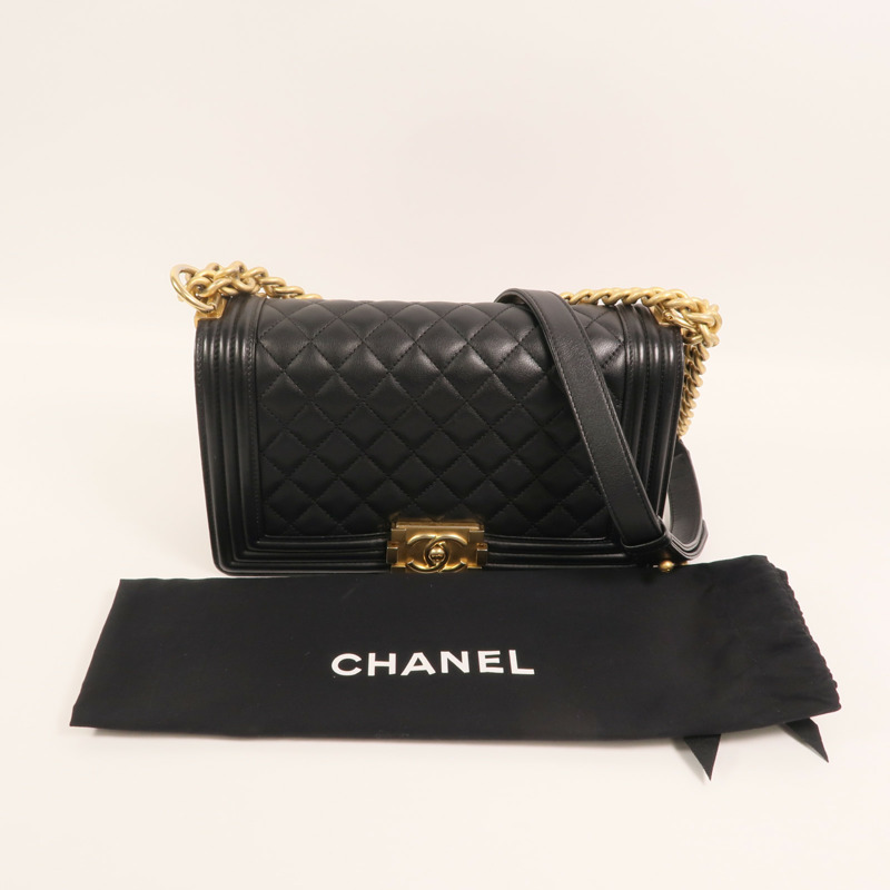 CHANEL 羊皮皮革Boy 25金扣鏈帶肩背袋-8