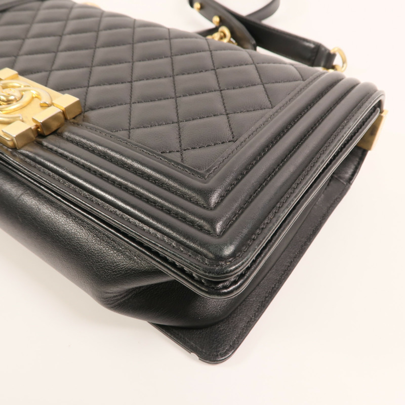 CHANEL 羊皮皮革Boy 25金扣鏈帶肩背袋-9