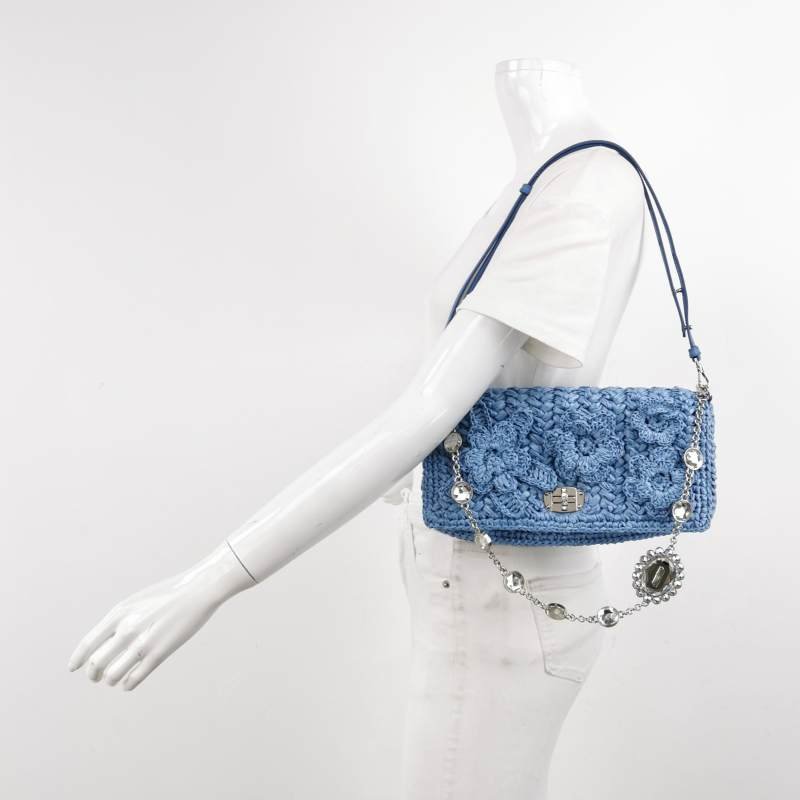 Miu Miu Miu Crystal 系列純色金屬扣珩縫鑽飾單肩包-1