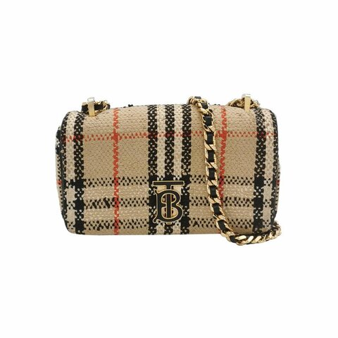 Burberry Lola蘿納包迷你拼色格紋編織絎縫斜挎包單肩包