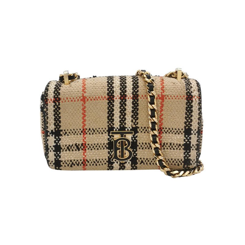 Burberry Lola蘿納包迷你拼色格紋編織絎縫斜挎包單肩包-0