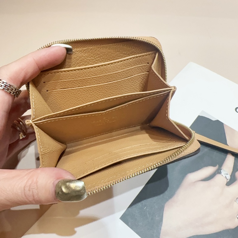 LV 粉橘拼奶油色牛皮金釦4卡ㄇ拉零錢包-4