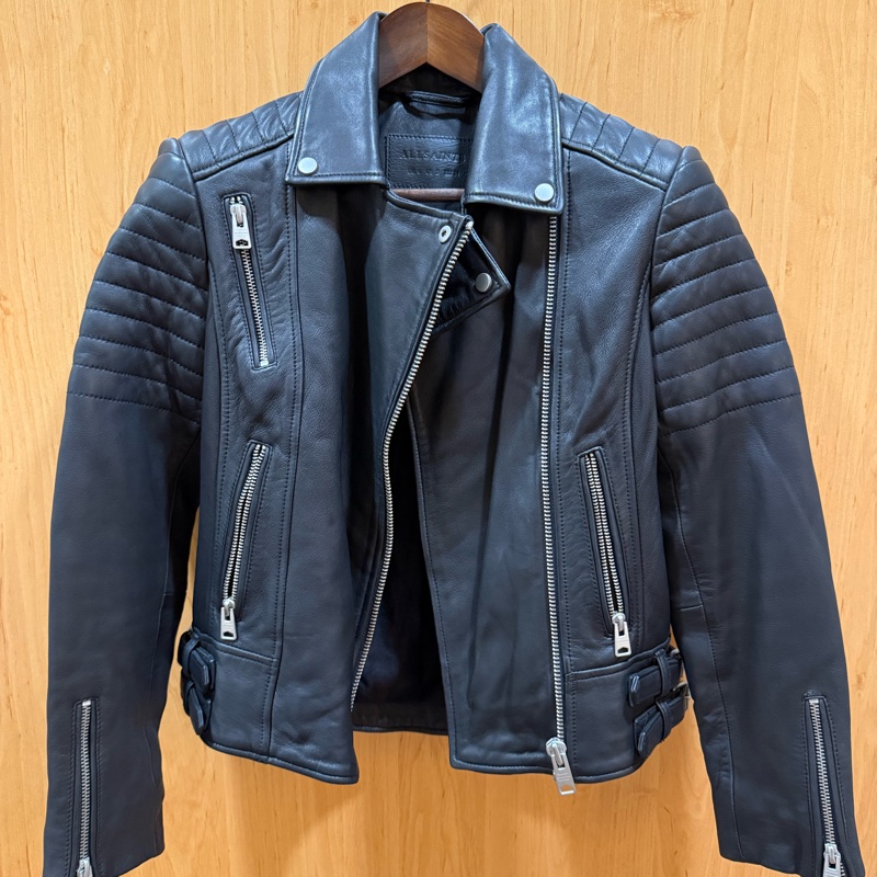原價2萬全新AllSaints 經典黑色真皮騎士皮衣｜多拉鍊Biker Jacket 修身帥氣外套Us2-1