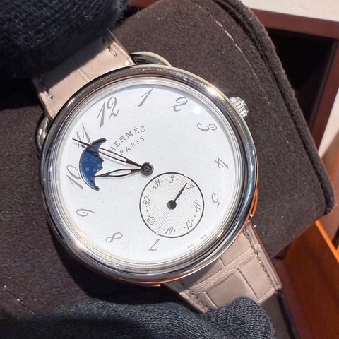 Hermes✨愛馬仕 仲夏夜之夢 Arceau 38mm 白盤月相 日曆 自動機械表 腕表 2024年購入原價近30萬 W041048WW00