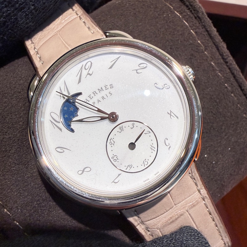 Hermes✨愛馬仕 仲夏夜之夢 Arceau 38mm 白盤月相 日曆 自動機械表 腕表 2024年購入原價近30萬 W041048WW00-1