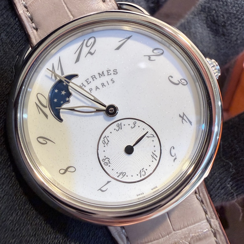 Hermes✨愛馬仕 仲夏夜之夢 Arceau 38mm 白盤月相 日曆 自動機械表 腕表 2024年購入原價近30萬 W041048WW00-2