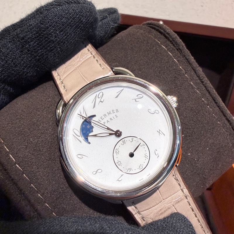 Hermes✨愛馬仕 仲夏夜之夢 Arceau 38mm 白盤月相 日曆 自動機械表 腕表 2024年購入原價近30萬 W041048WW00-13