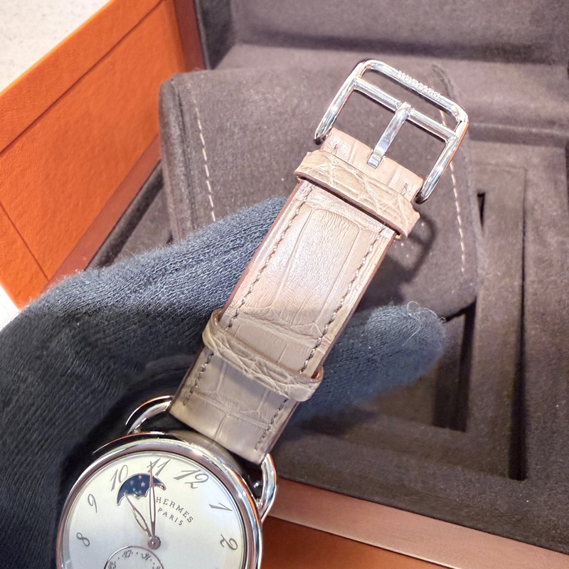 Hermes✨愛馬仕 仲夏夜之夢 Arceau 38mm 白盤月相 日曆 自動機械表 腕表 2024年購入原價近30萬 W041048WW00-15