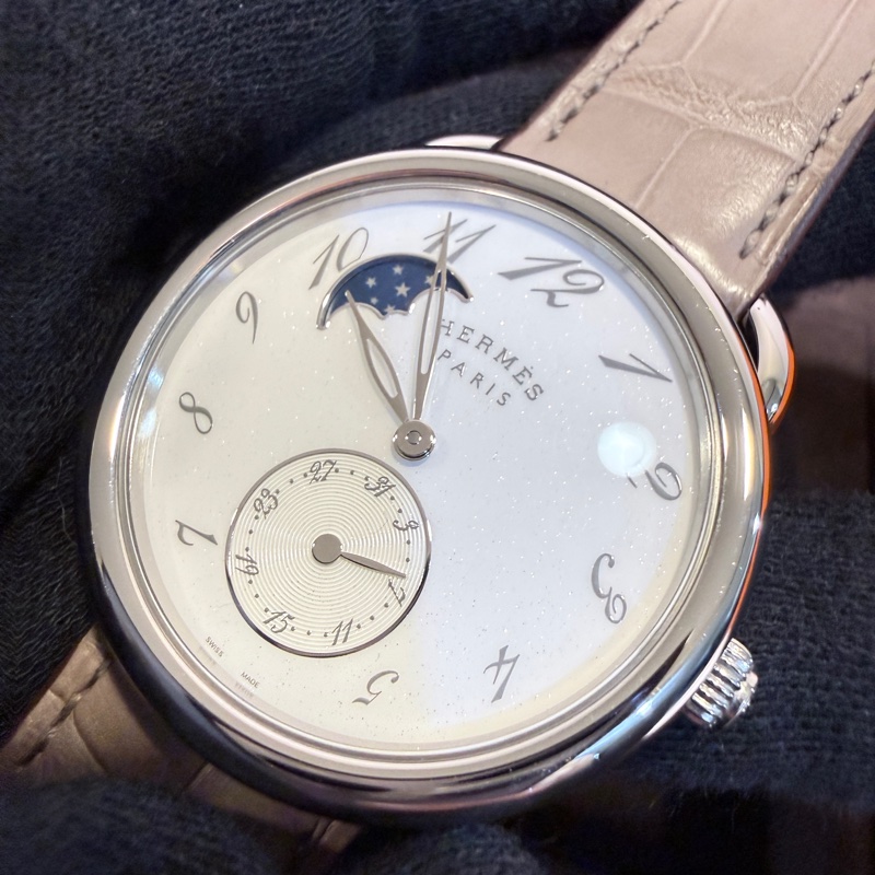 Hermes✨愛馬仕 仲夏夜之夢 Arceau 38mm 白盤月相 日曆 自動機械表 腕表 2024年購入原價近30萬 W041048WW00-17
