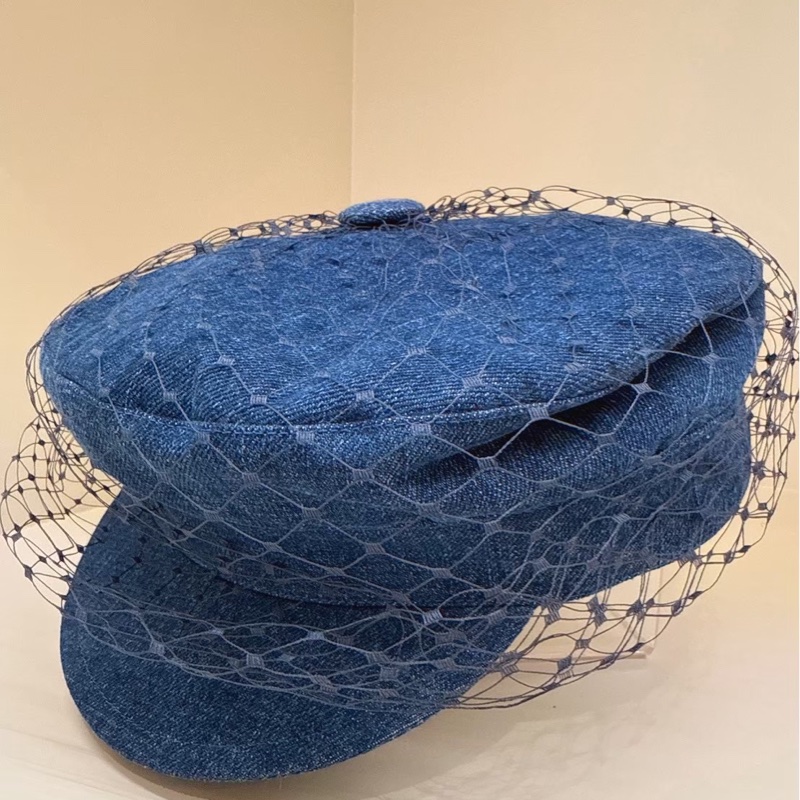 Dior✨牛仔丹寧藍色網紗帽報童帽畫家帽 #59-0