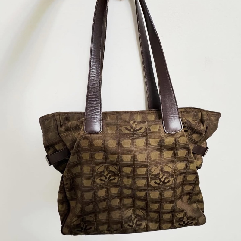 Chanel vintage 老香 帆布 冰塊托特包 雷標7開-4