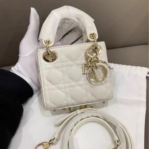 【全新✨ 全網最低價！】Dior/迪奧 Micro Lady Dior 戴妃包白金（下單前先詢問庫存❗️）