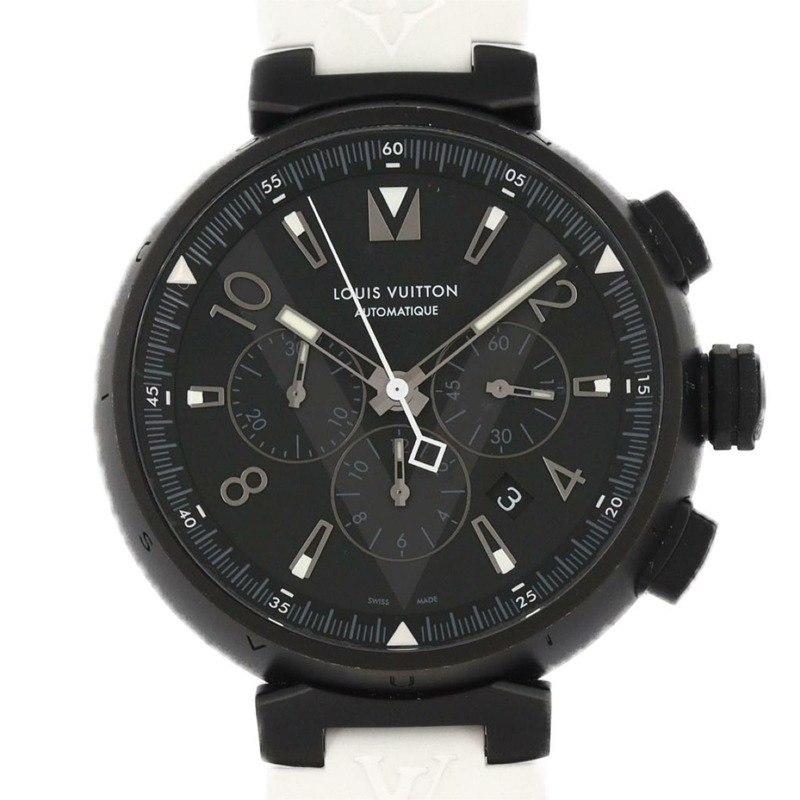 路易威登 Tambour 全黑計時碼錶 Q1A62 不鏽鋼自動腕錶-0