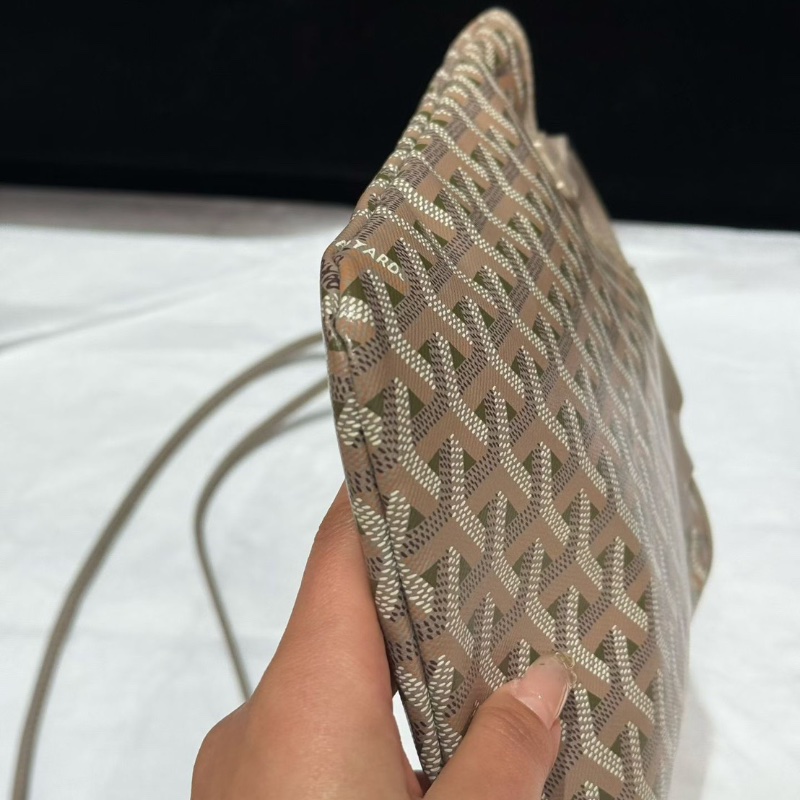 Goyard 週年限定mini竪版 Tote包  灰綠拼色17*24 98新配件肩帶塵袋-4