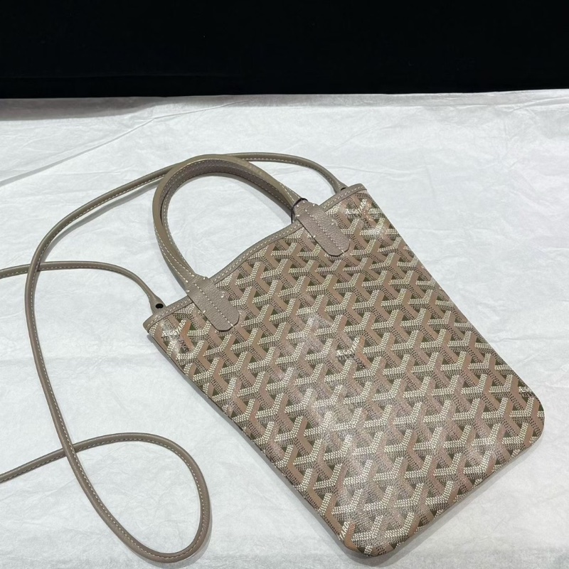 Goyard 週年限定mini竪版 Tote包  灰綠拼色17*24 98新配件肩帶塵袋-7