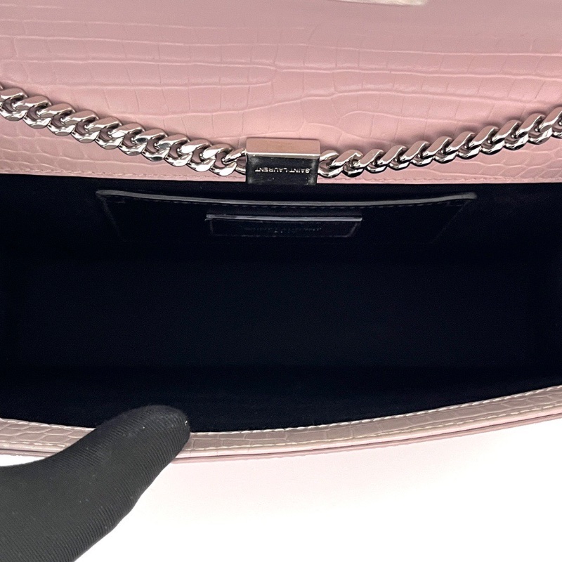 YSL粉色銀扣鰐壓紋KATE中號流蘇肩背斜背鏈條包24*15*5.5 98新配件塵袋-2