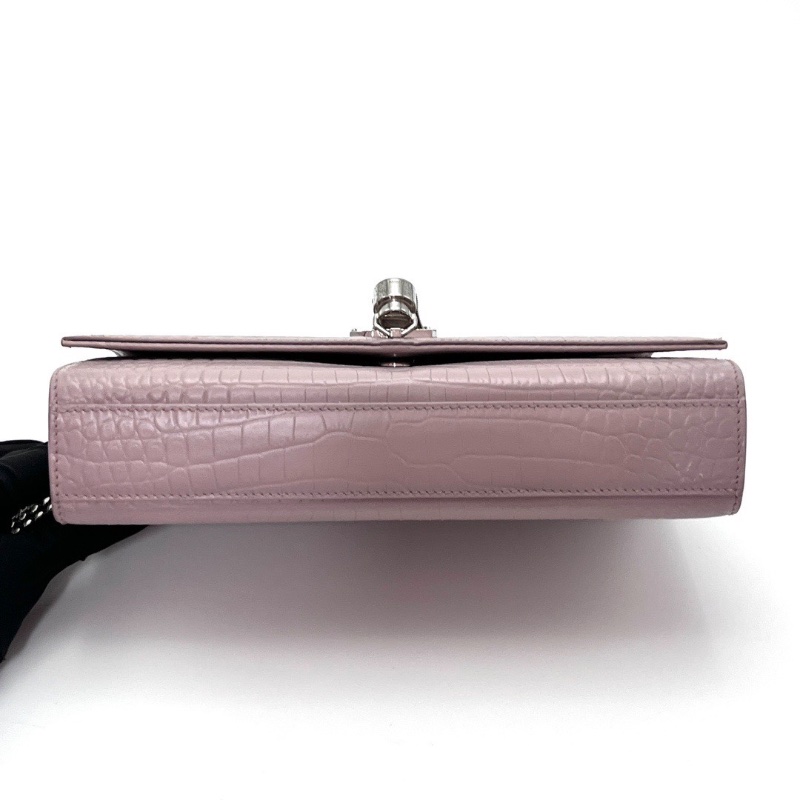 YSL粉色銀扣鰐壓紋KATE中號流蘇肩背斜背鏈條包24*15*5.5 98新配件塵袋-4