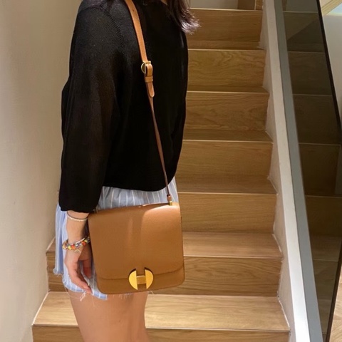 HERMES 金棕金2002-20肩背斜背包20*20*4 98新配件塵袋