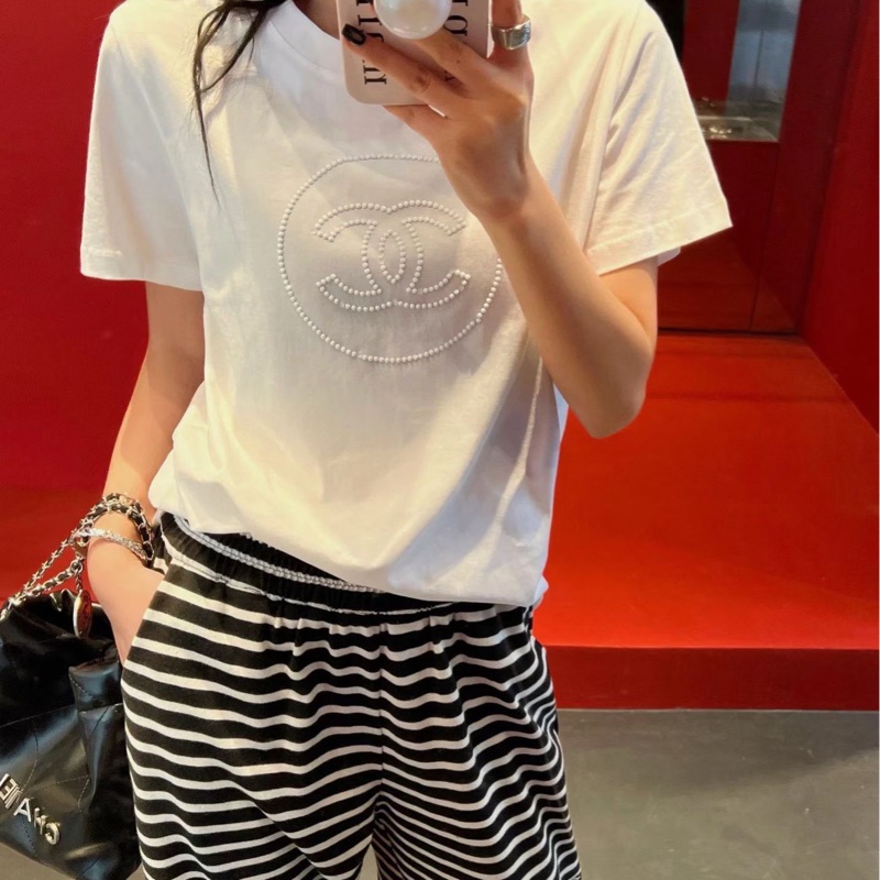Chanel 員工 t-shirt S號 白色 胸口燙珠-2