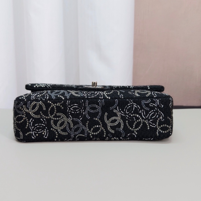 CHANEL 限量款黑銀滿天星粗呢cf中號肩背斜背包25*15*7 98新配件保卡塵袋-4