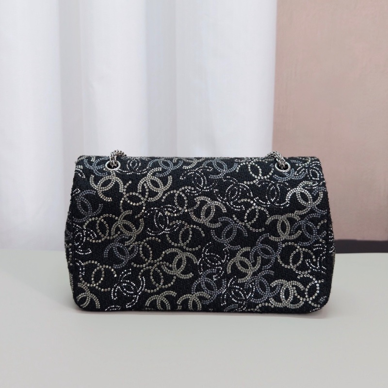 CHANEL 限量款黑銀滿天星粗呢cf中號肩背斜背包25*15*7 98新配件保卡塵袋-6