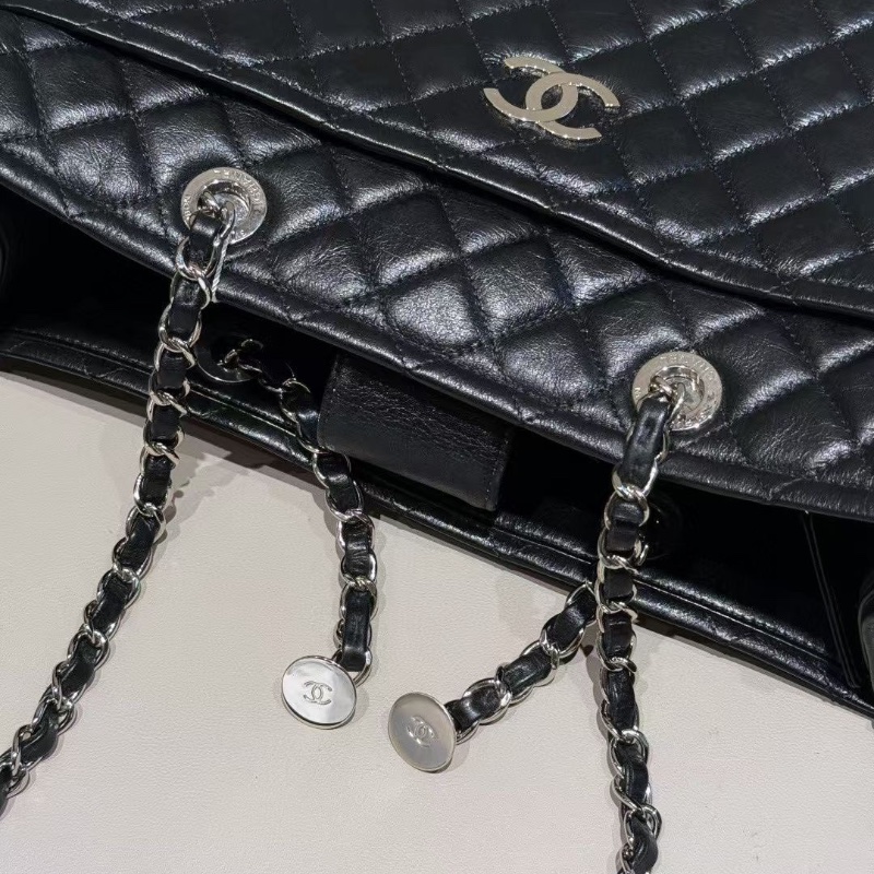 Chanel 黑銀 油蠟牛皮 托特29*10*23cm 98新配件塵袋-4