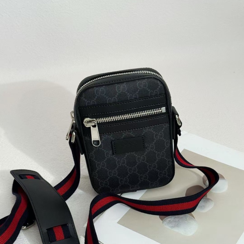 GUCCI 老花 GG 黑花 牛皮拼帆布 郵差包14.5*18*6 99新配件塵袋-1