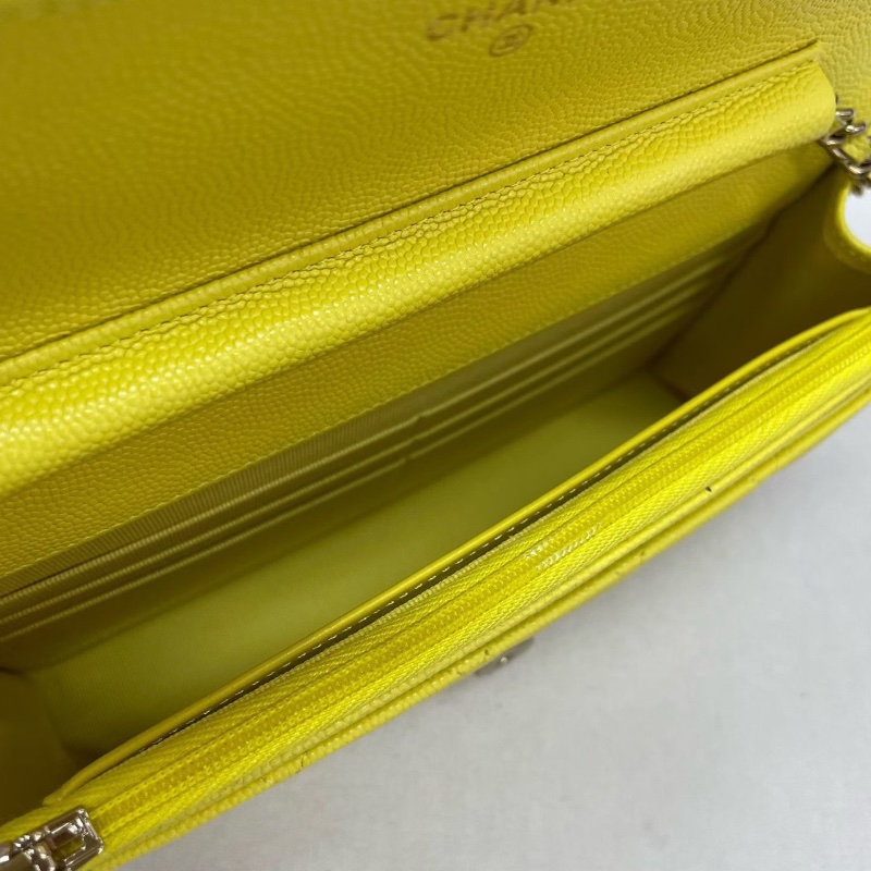 Chanel  23C cf woc發財包 荔枝牛皮黃色金扣 鏈條翻蓋包  12.3*19.2*3.5 98新配件盒子 塵袋-2