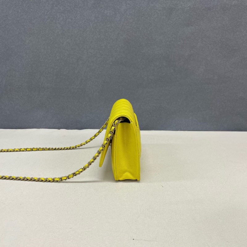 Chanel  23C cf woc發財包 荔枝牛皮黃色金扣 鏈條翻蓋包  12.3*19.2*3.5 98新配件盒子 塵袋-3