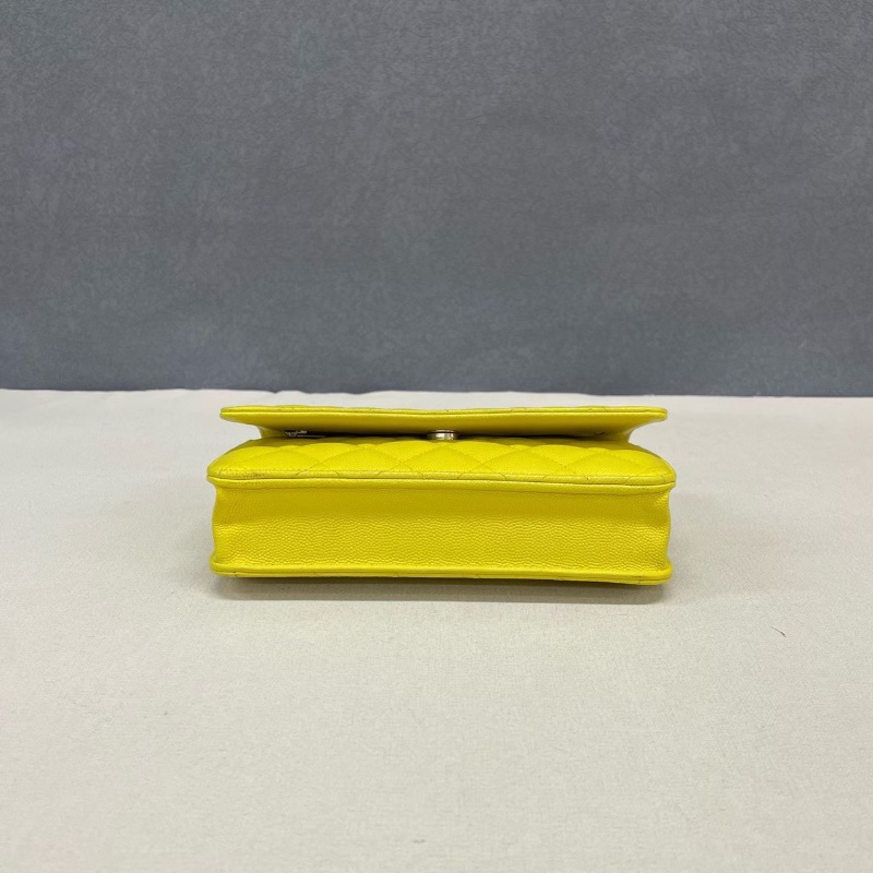 Chanel  23C cf woc發財包 荔枝牛皮黃色金扣 鏈條翻蓋包  12.3*19.2*3.5 98新配件盒子 塵袋-4