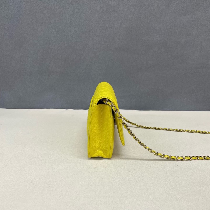 Chanel  23C cf woc發財包 荔枝牛皮黃色金扣 鏈條翻蓋包  12.3*19.2*3.5 98新配件盒子 塵袋-5