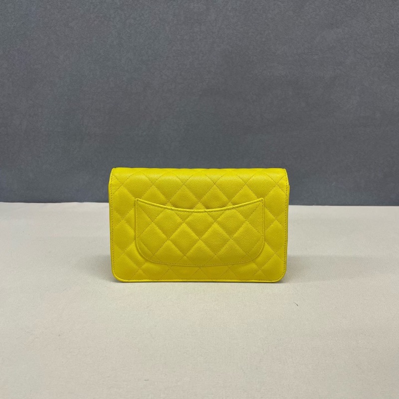 Chanel  23C cf woc發財包 荔枝牛皮黃色金扣 鏈條翻蓋包  12.3*19.2*3.5 98新配件盒子 塵袋-7