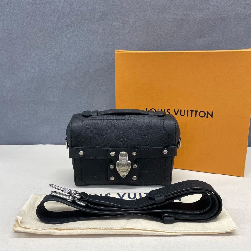 LV SOUL TRUNK 黑色銀鎖扣開合 壓花肩背斜背手提包 芯片款20*14*6cm  99新配件盒子 塵袋 肩帶-1