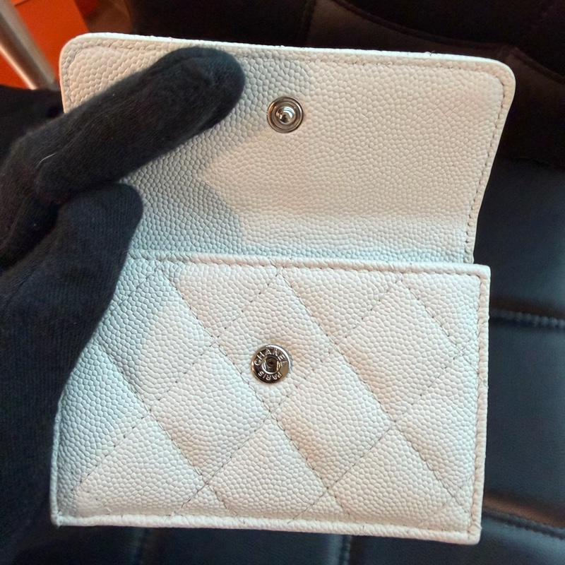 CHANEL 鏤空logo奶白色錢包 三折短夾 🤍-6