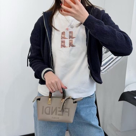 FENDI bytheway mini 大象灰 玳瑁手柄 手提包肩背斜背包17.5×8.5×11.5cm  98新配件盒子 肩帶 塵袋