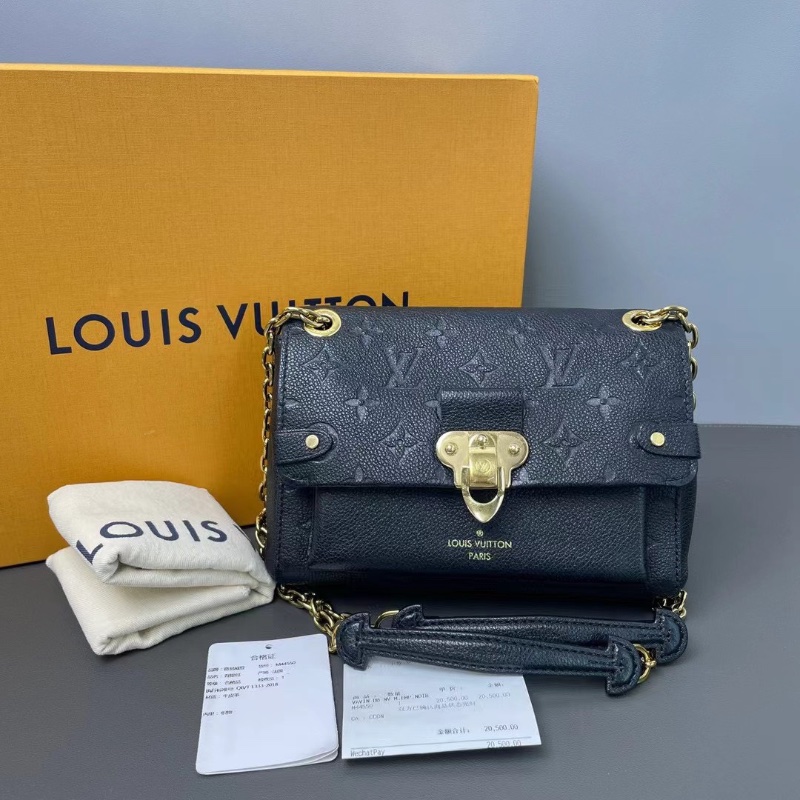 Lv 芯片款 vavin 黑金鍊條包 經典牛皮壓紋老花配色 金色五金 20*14.5*8  98新配件購證 塵袋 盒子-1
