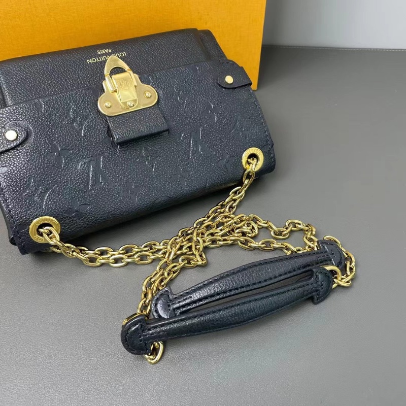 Lv 芯片款 vavin 黑金鍊條包 經典牛皮壓紋老花配色 金色五金 20*14.5*8  98新配件購證 塵袋 盒子-2