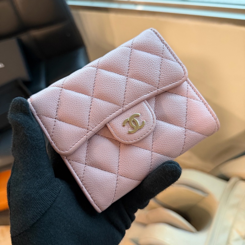 Chanel 櫻花粉三折短夾🌸超級漂亮！可遇不可求 錢包-0